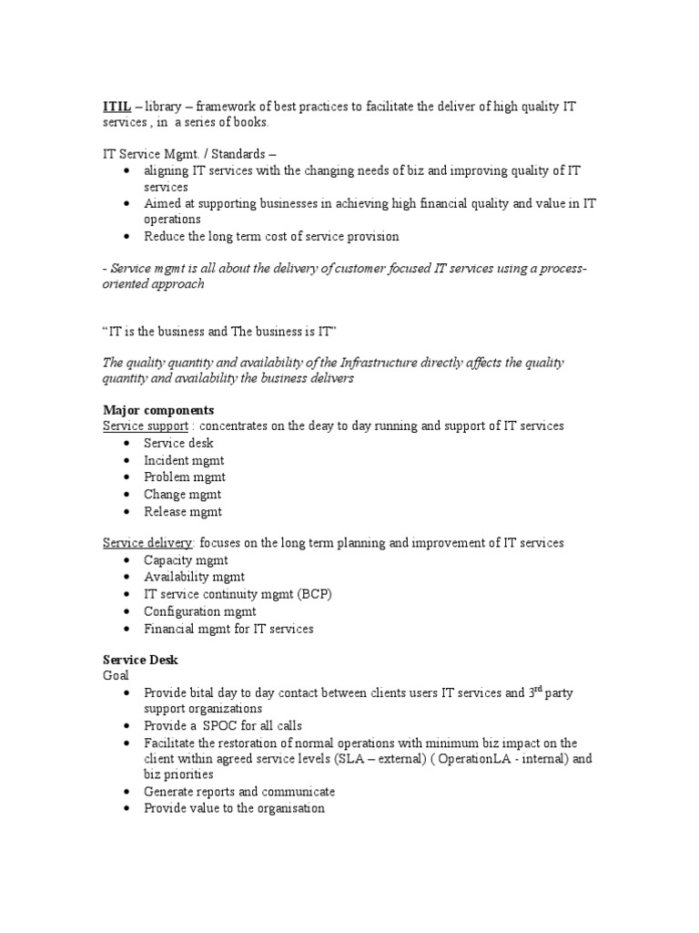 ITIL - Library - Framework of Best Practices To Facilitate The Deliver ...