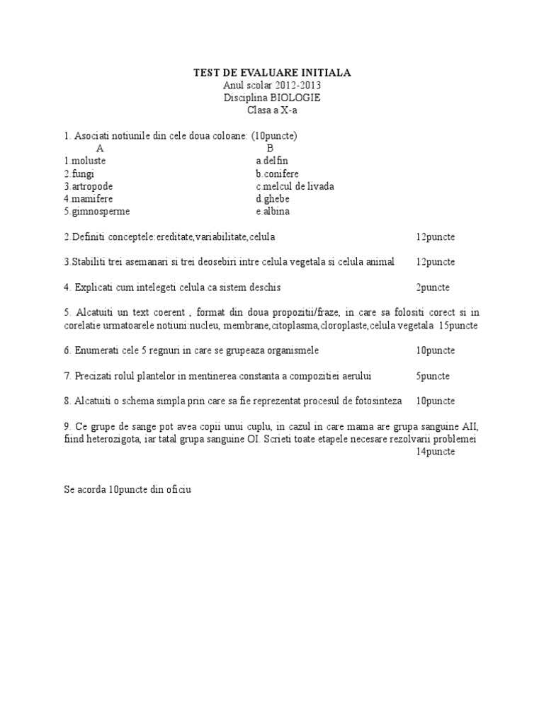 Test de Evaluare Initiala | PDF