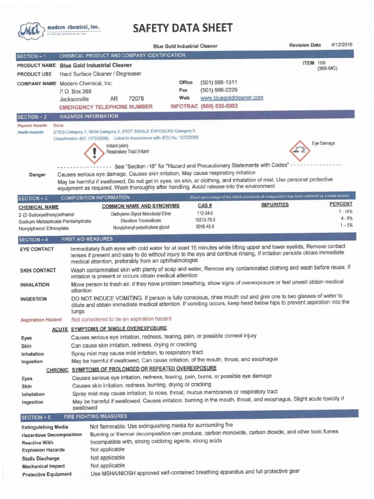 5.1 Blue Gold Industrial Cleaner MSDS PDF PDF