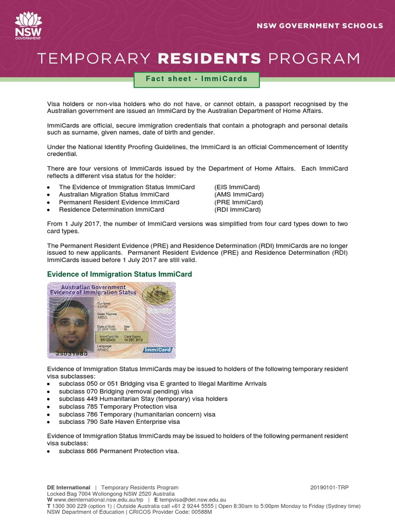 ImmiCard Fact Sheet PDF Travel Visa Passport