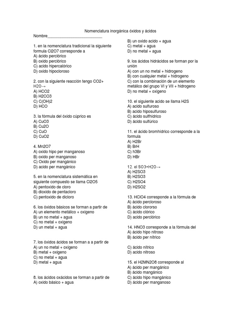 Nomenclatura Inorganica Oxidos Y Acidos Hidroxido Acido