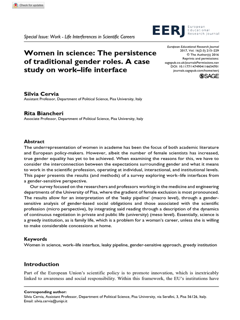 Women in Science The Persistence of Traditional Gender Roles PDF | PDF ...