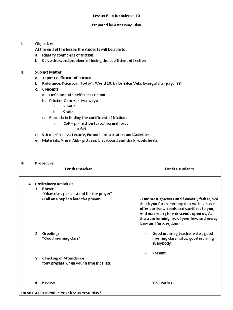 Coefficient of Friction Lesson Plan | PDF | Friction | Force