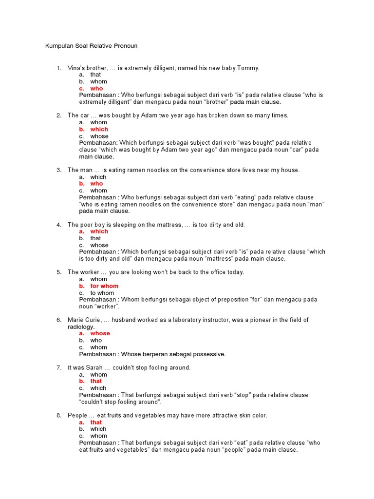 Kumpulan Soal Relative Pronoun Verb Philology