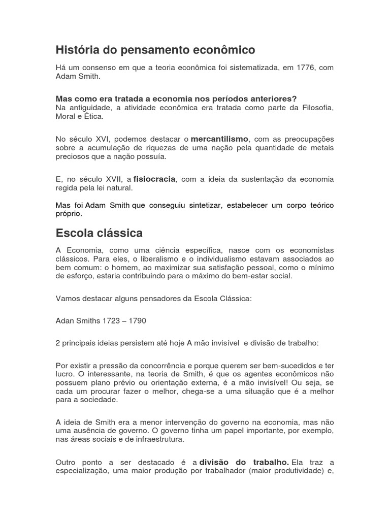 História Do Pensamento Econômico PDF Produto interno bruto Economia