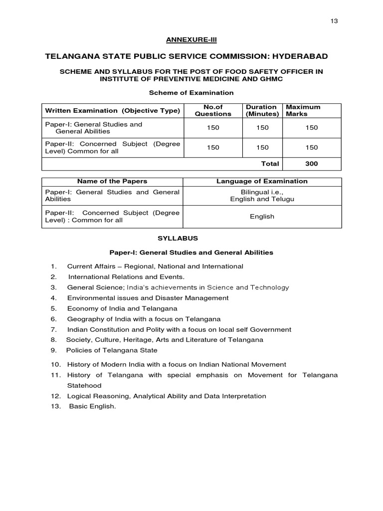 Syllabus Food Safety Officer1315 PDF Public Health Foods