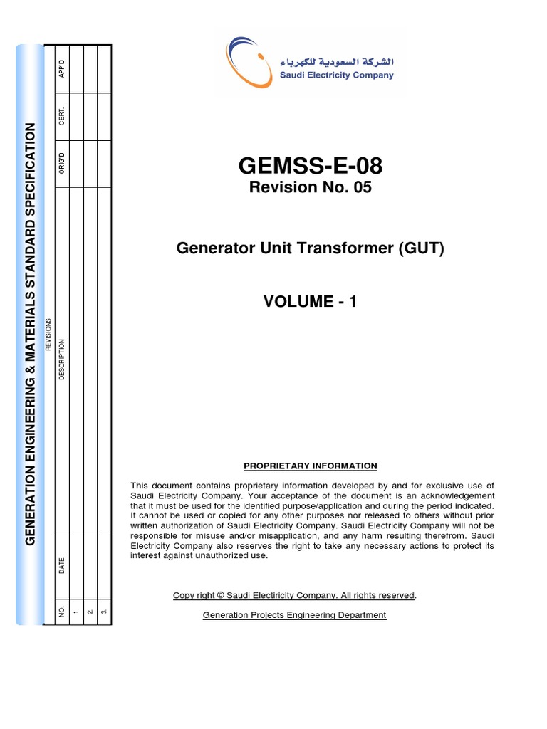 GEMSS-E-08 Rev 05generator Unit Transformer | PDF