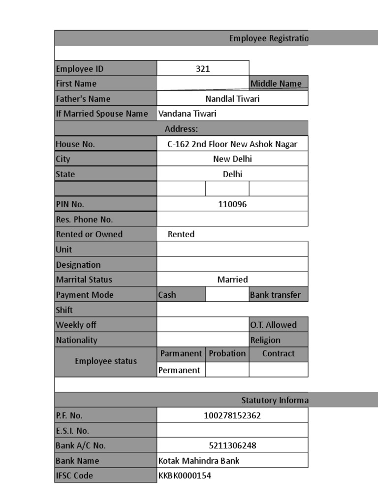 Employee Registration Form | PDF | Government Finances | Taxes