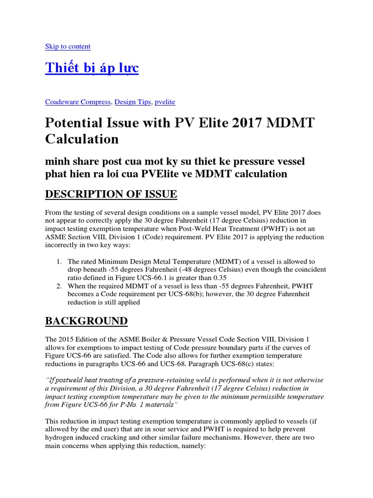 PV Elite 2017 MDMT Calculation Issues | PDF | Fahrenheit | Temperature