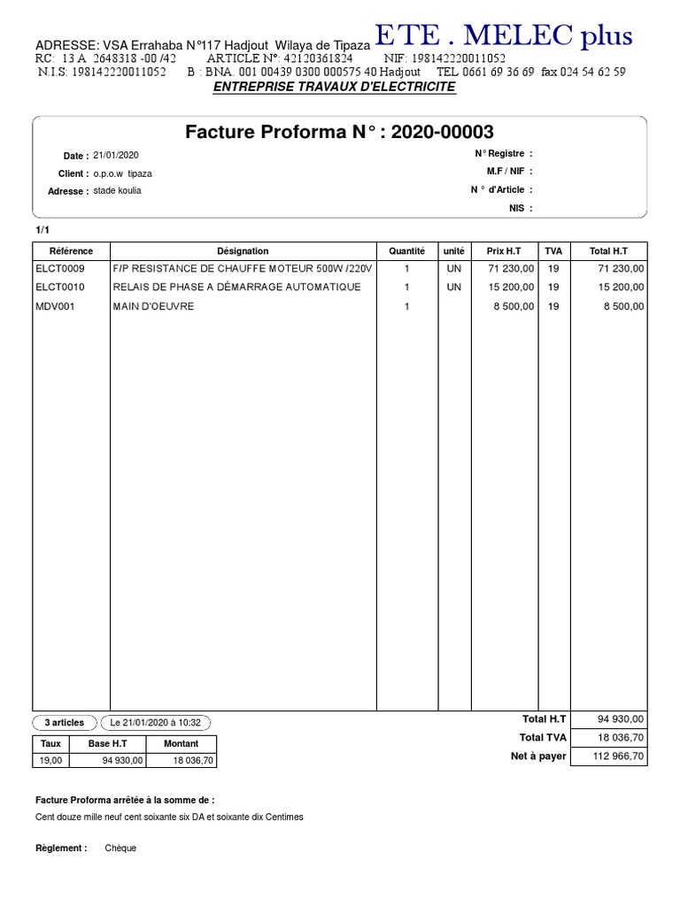 Proforma #2020-00003 - O.P.O.W Tipaza PDF | PDF | Finance et gestion ...