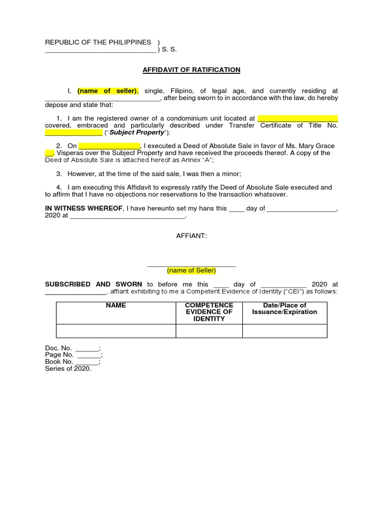 Affidavit of Ratification Sample | PDF