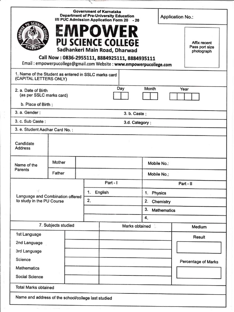 Ull PUC Admission Application Form 2023 | PDF | Learning | Science