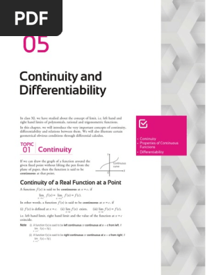 Continuity And Differentiability Pdf Continuous Function Function Mathematics