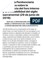 Nota de La Penitenciaría Apostólica Sobre La Importancia Del Foro Interno y La Inviolabilidad Del Si PDF