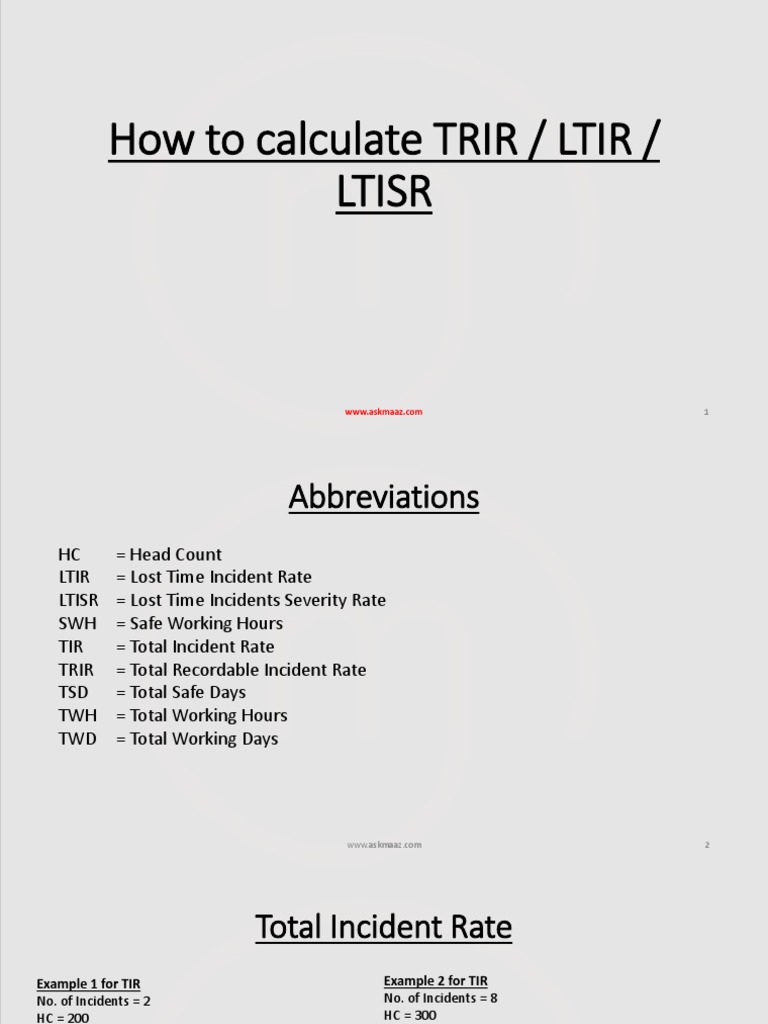 Calculating TRIR, LTIR, and LTISR | PDF