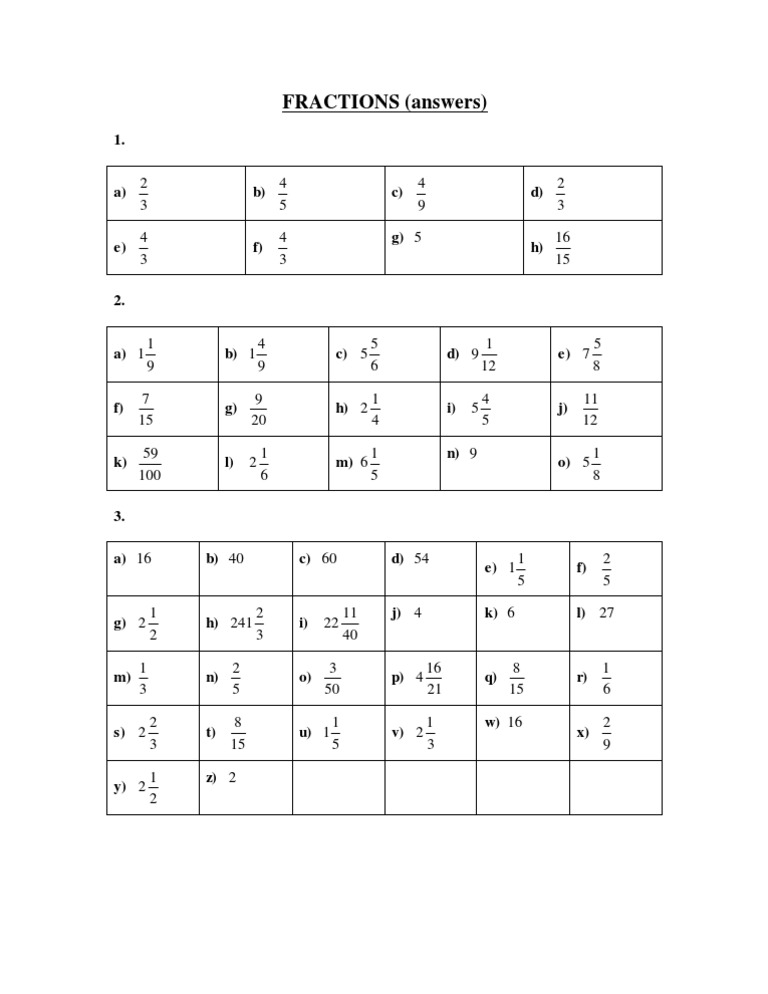 Fractions Answers | PDF