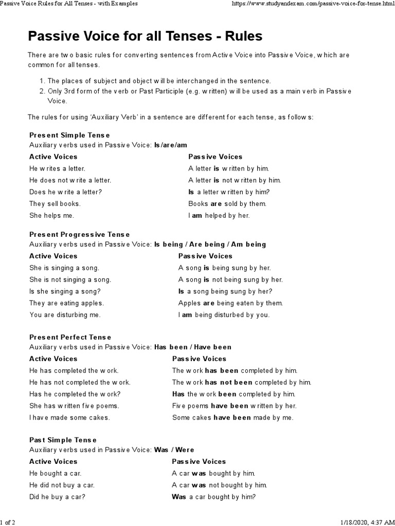 Passive Voice Rules for All Tenses | PDF | Grammatical Tense | Verb