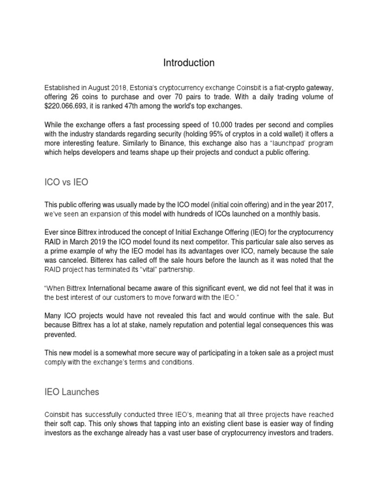 IEO Model - Coinsbit Exchange Case Study | PDF | Investor | Economies