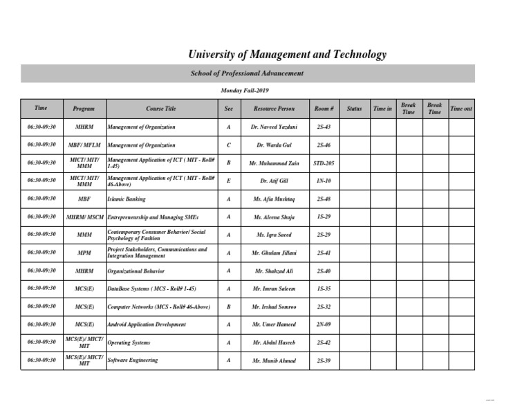 UMT Schedule PDF | PDF | Information Age | Computing