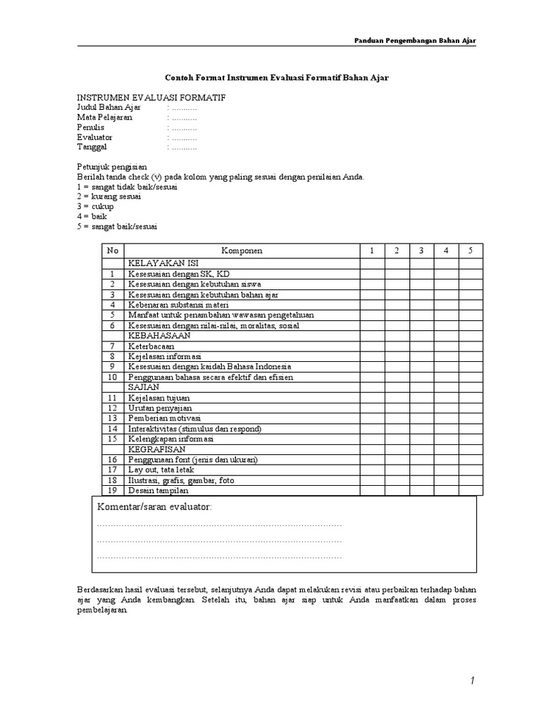 Instrumen Evaluasi Formatif Bahan Ajar