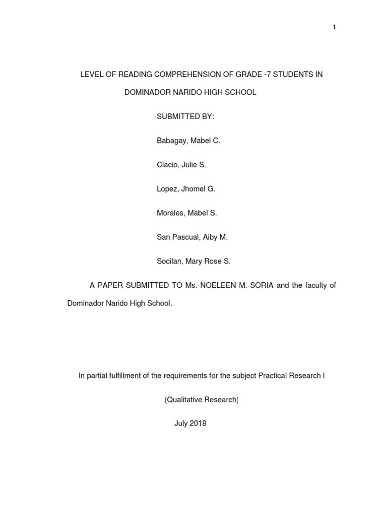 Grade 7 Reading Comprehension Study | PDF | Reading Comprehension ...