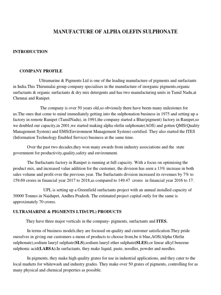 Alpha Olefin Sulfonate Manufacturing Overview | PDF | Chemical Reactor ...