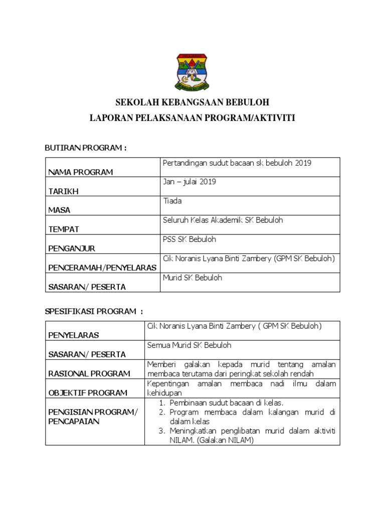 Laporan Sudut Bacaan Pss Pdf