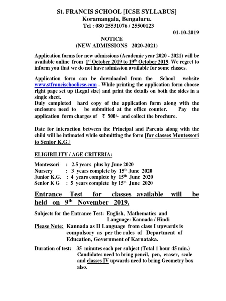 New Admission 202021 Notice PDF Learning