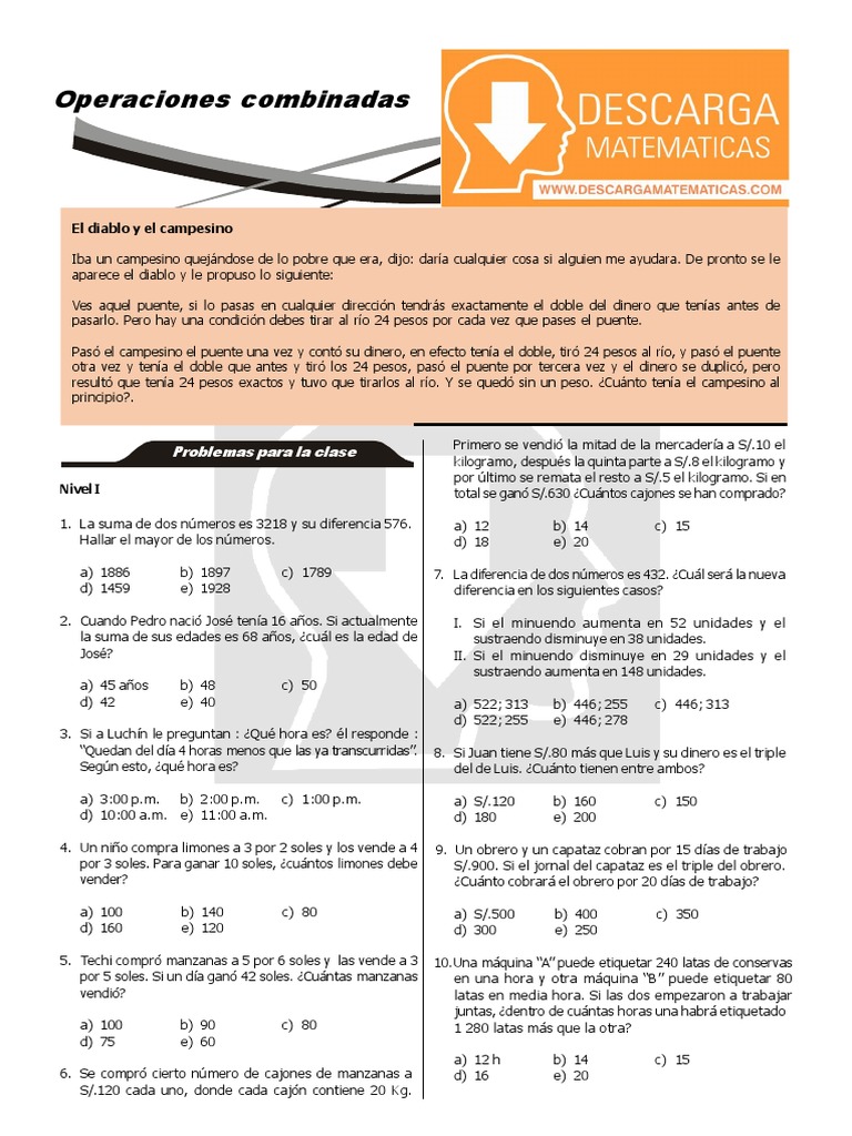 Descargar Ejercicios de Operaciones Combinadas Cuarto de Secundaria ...