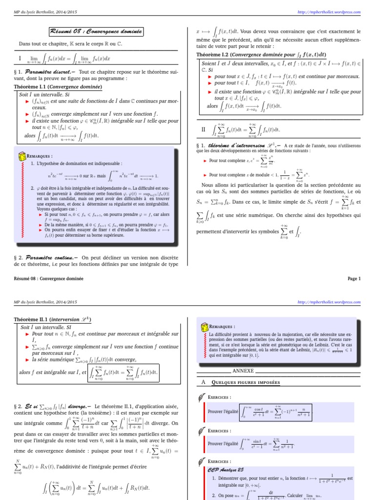 Théorème de convergence dominée PDF Série (mathématiques) Continuité — free download