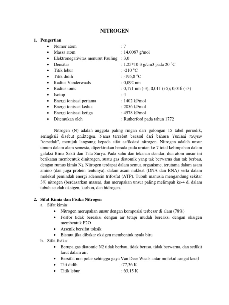 Sifat dan Kegunaan Nitrogen dalam Kimia | PDF | Sains & Matematika