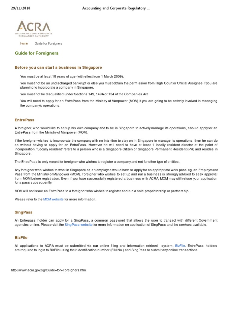 ACRA Guide For Foreigners | PDF | Social Institutions | Social Science