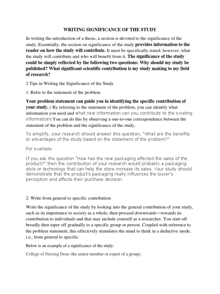 Writing Significance of The Study  PDF  Information  Behavior