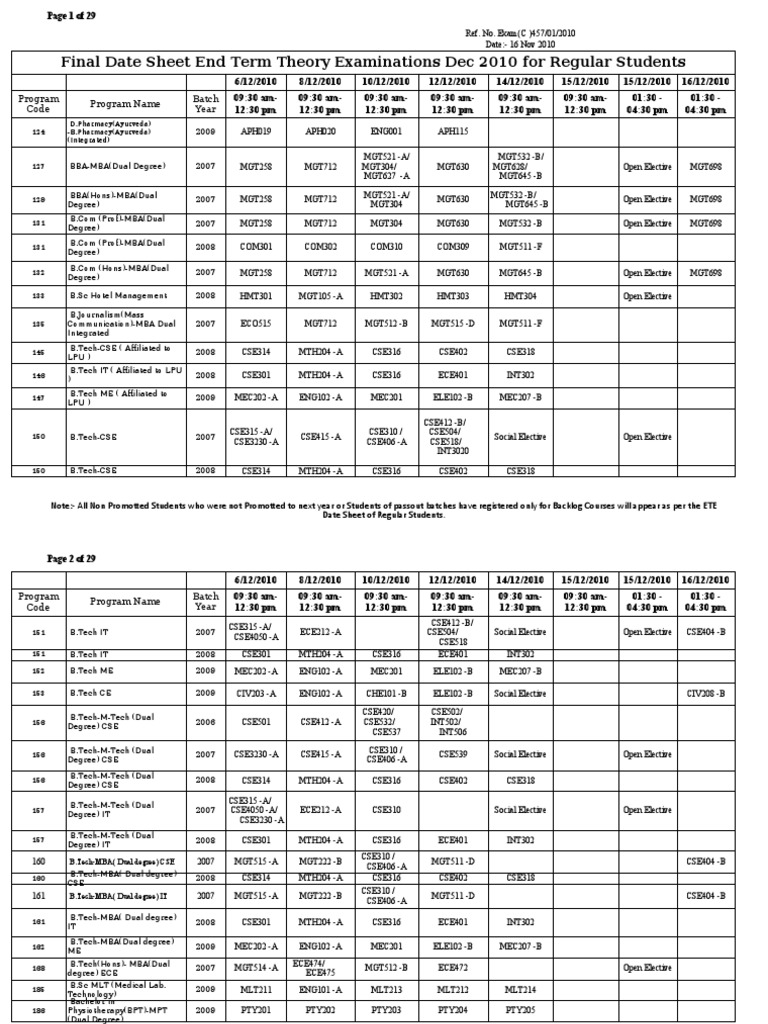 Final - Date - Sheet - End Term Exam (Theory) Dec 10-Regular Courses ...