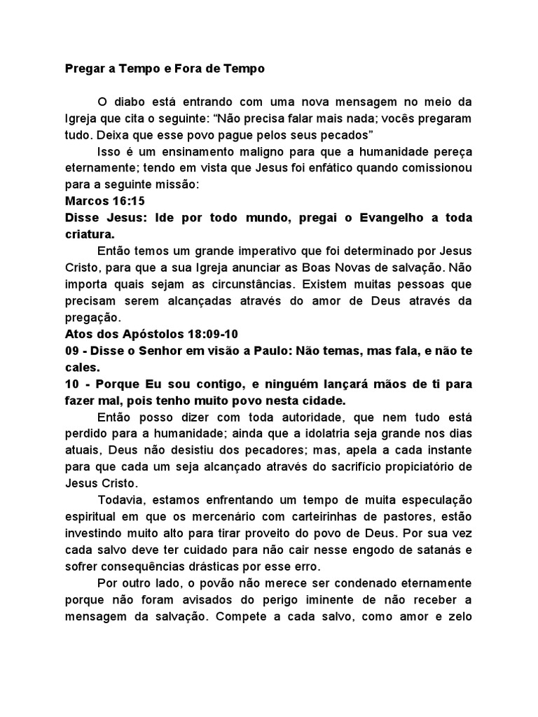 Pregar A Tempo e Fora de Tempo | PDF | Pastor | Jesus