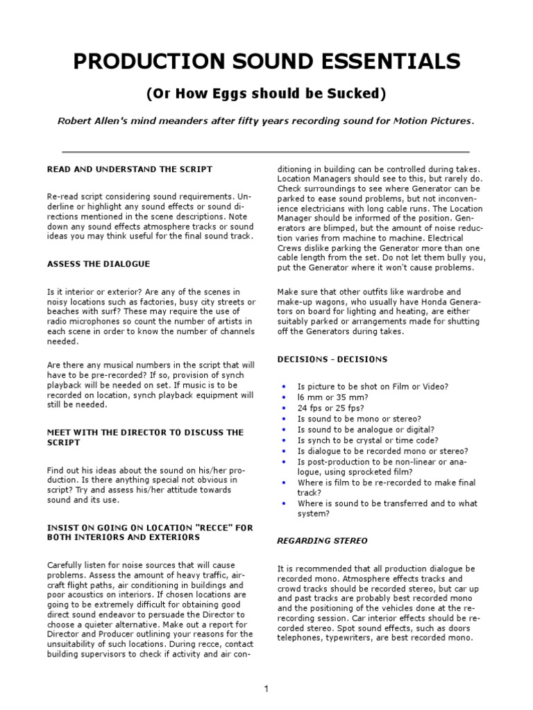 Production Sound Recording Essentials | PDF | Microphone | Sound ...