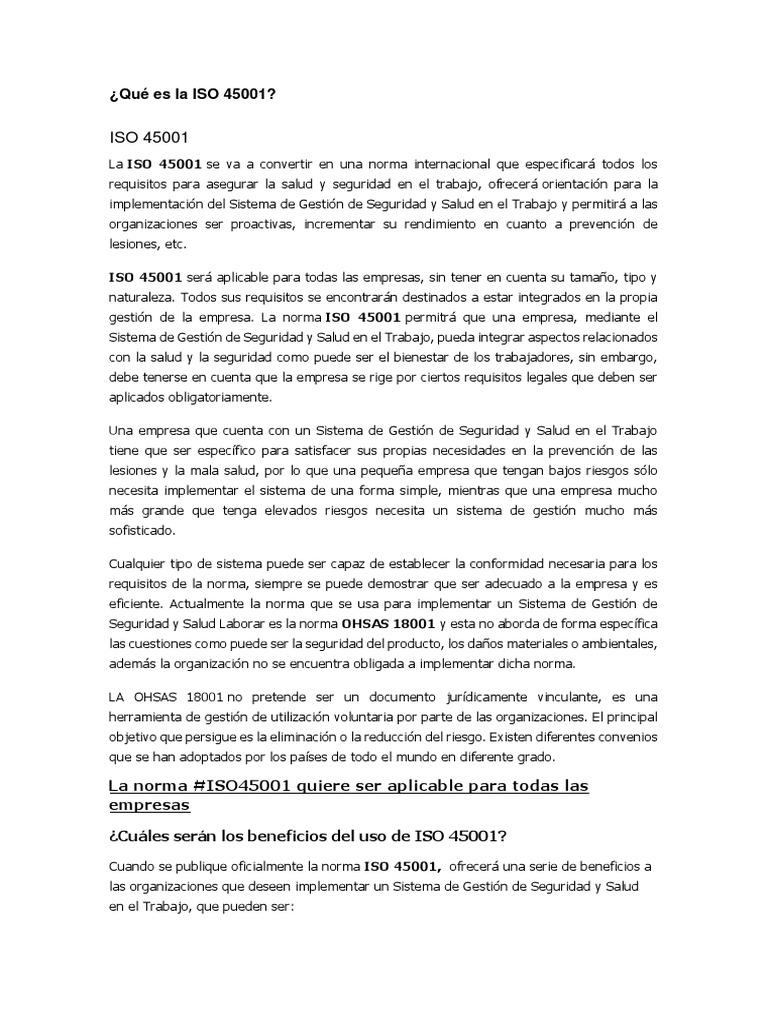 Guía sobre la norma ISO 45001 | PDF | Seguridad y salud ocupacional ...
