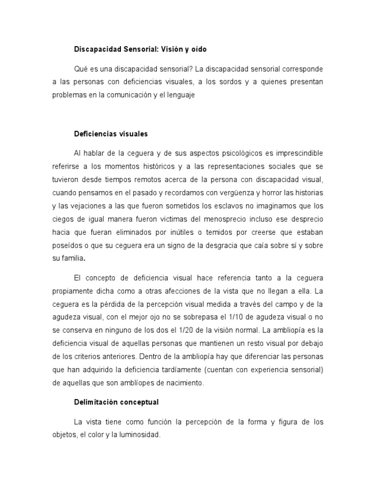 Discapacidad Sensorial: Visión y Audición | PDF | Ojo humano ...