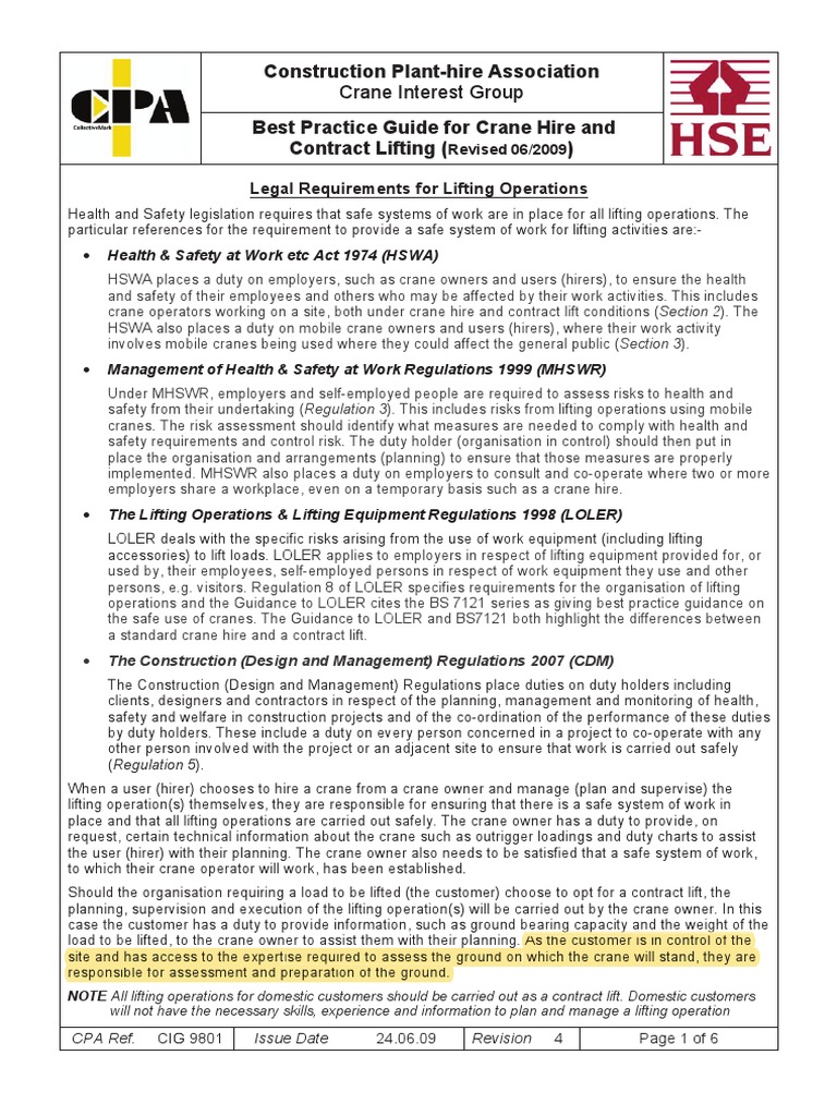 CPA-HSE Best Practice Guide For Crane Hire and Contract Lifting ...