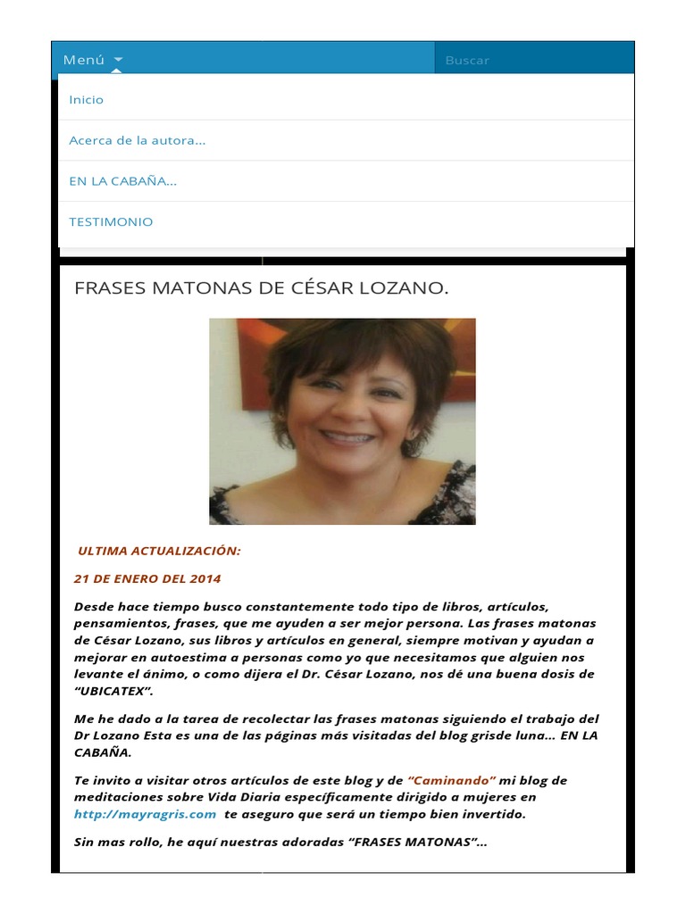 FRASES MATONAS DE CESAR LOZANO Grisdeluna EN LA CABANA PDF | PDF | Blog |  Sufrimiento