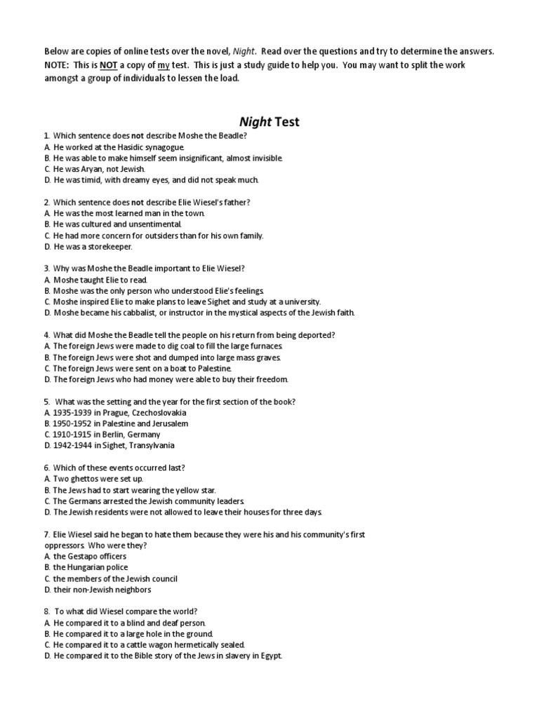 Night Study Guide Docx Auschwitz Concentration Camp Jews