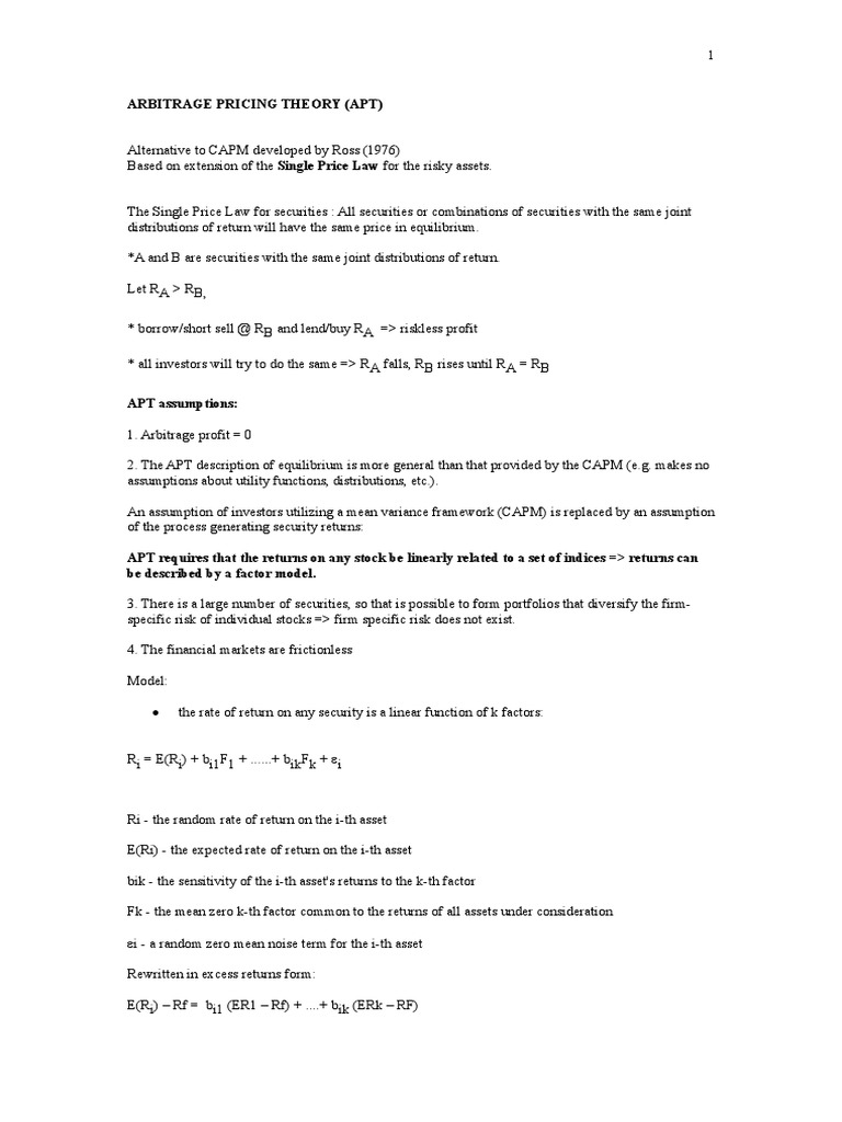 APT | PDF | Capital Asset Pricing Model | Beta (Finance)