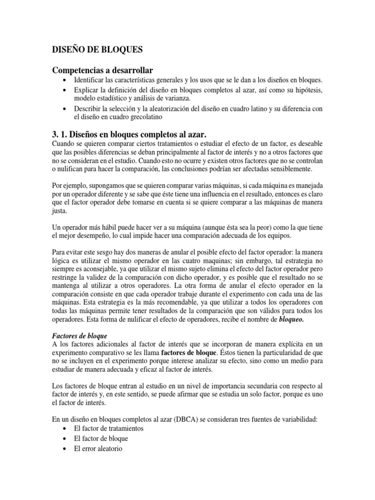 Diseño de Bloques PDF Análisis de variación Método científico