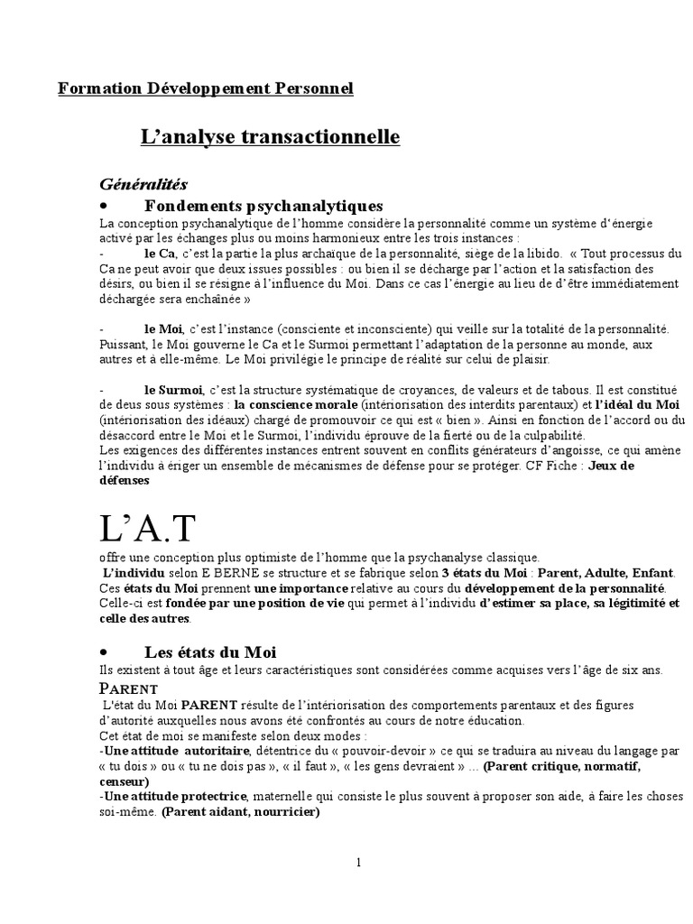 Analyse Transactionnelle Pdf _ Les Transactions en analyse ...