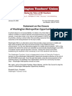 WTU Statement on Washington Met School Closure