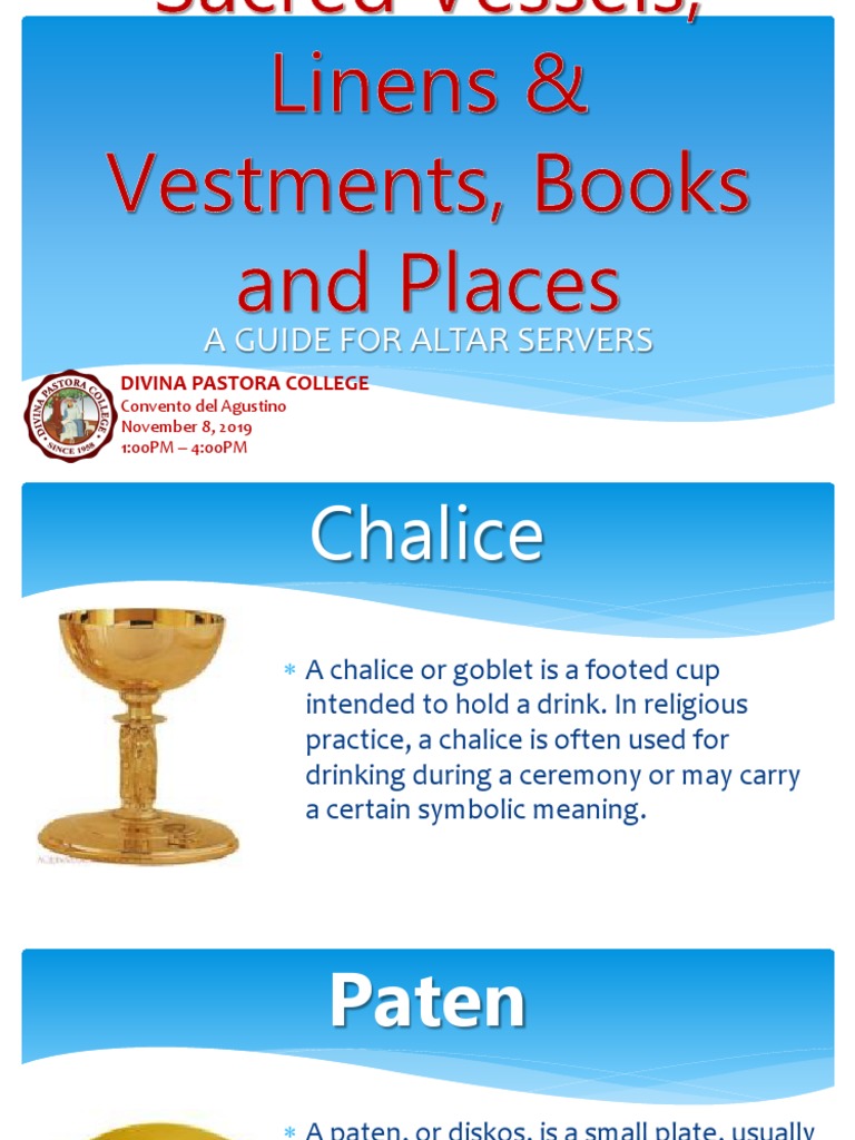 Guide to Sacred Vessels & Linens | PDF | Eucharist | Altar