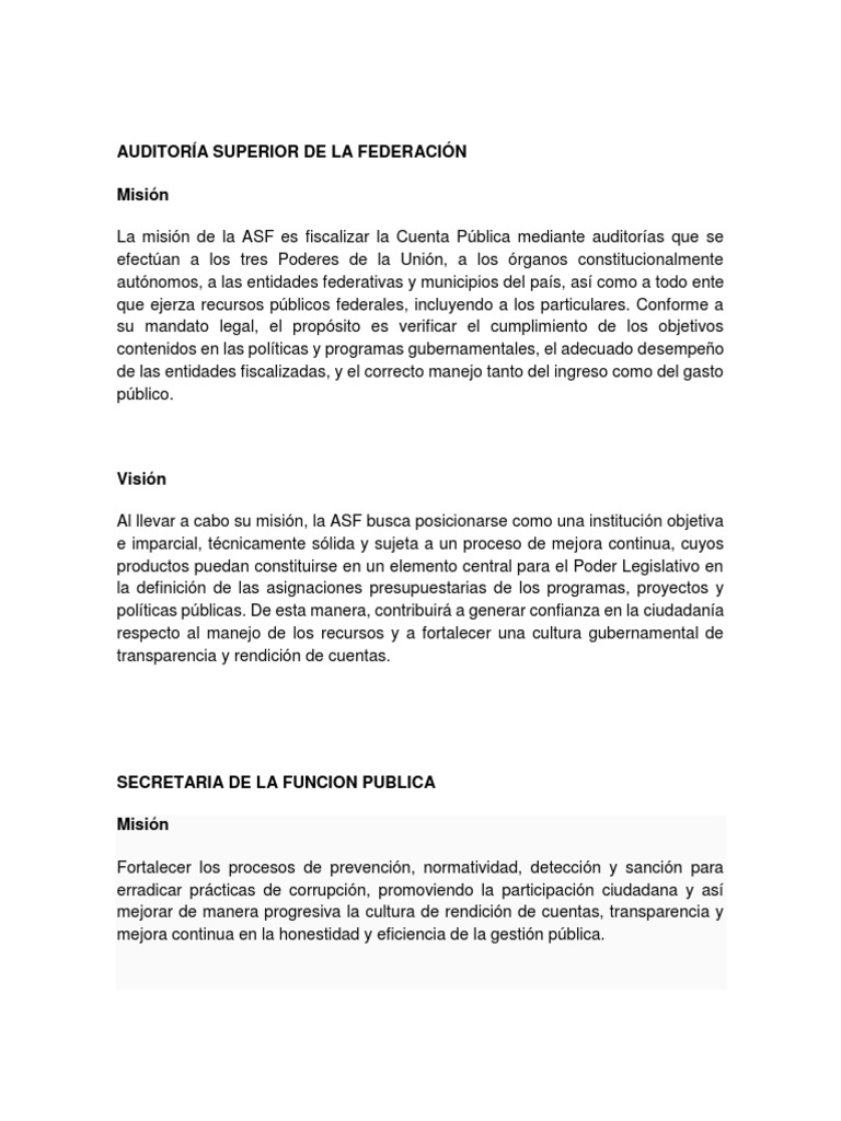 Mision y Vision de Organos Fiscalizadores2 | PDF | Responsabilidad ...