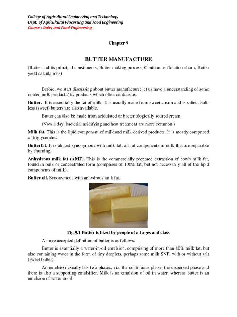 9-Butter Preparation Dairy and Food Engineering | PDF | Butter | Emulsion