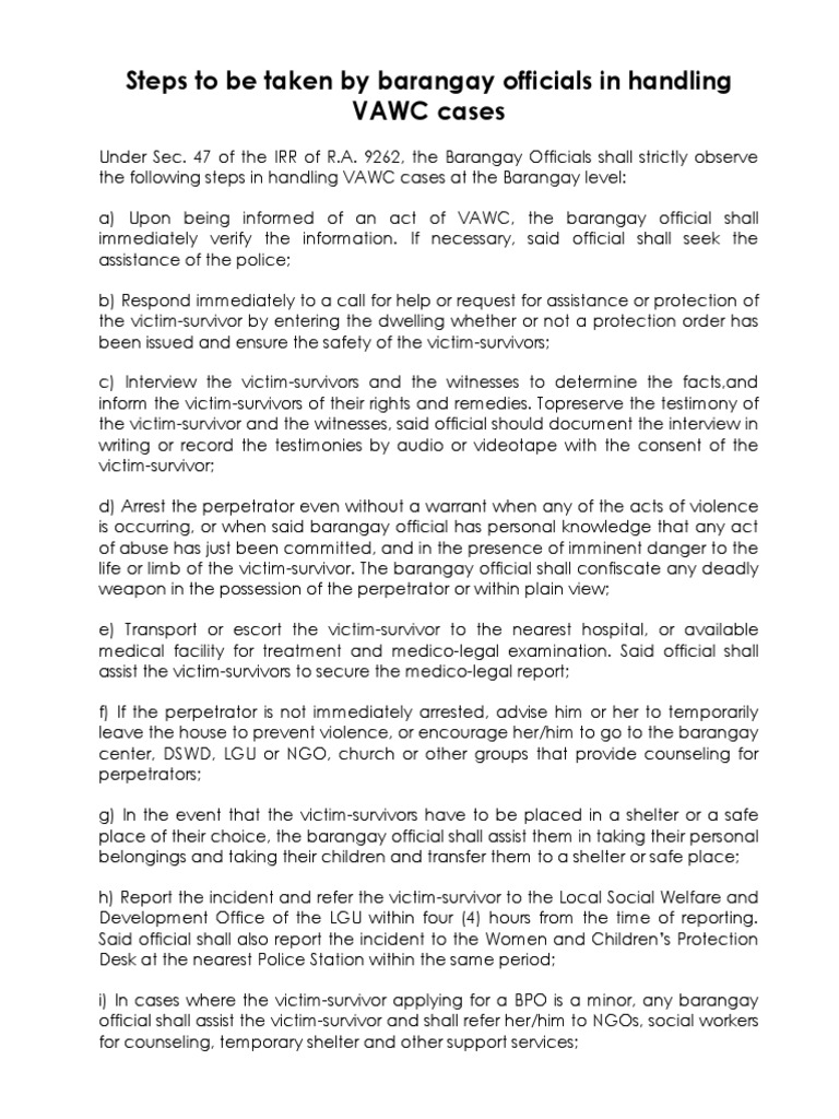 Barangay Officials' Guide to VAWC Cases | PDF | Restraining Order | Ex ...