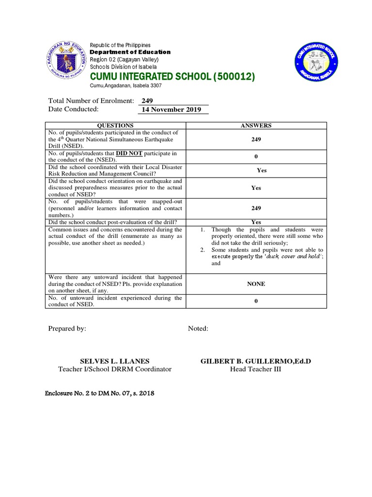 4th Quarter Cumu IS NSED Report PDF Emergency Evacuation Emergency Management